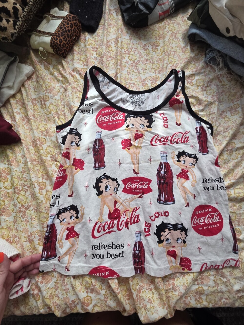 Coca Cola White Tank Top with Red Betty Boop Graphics